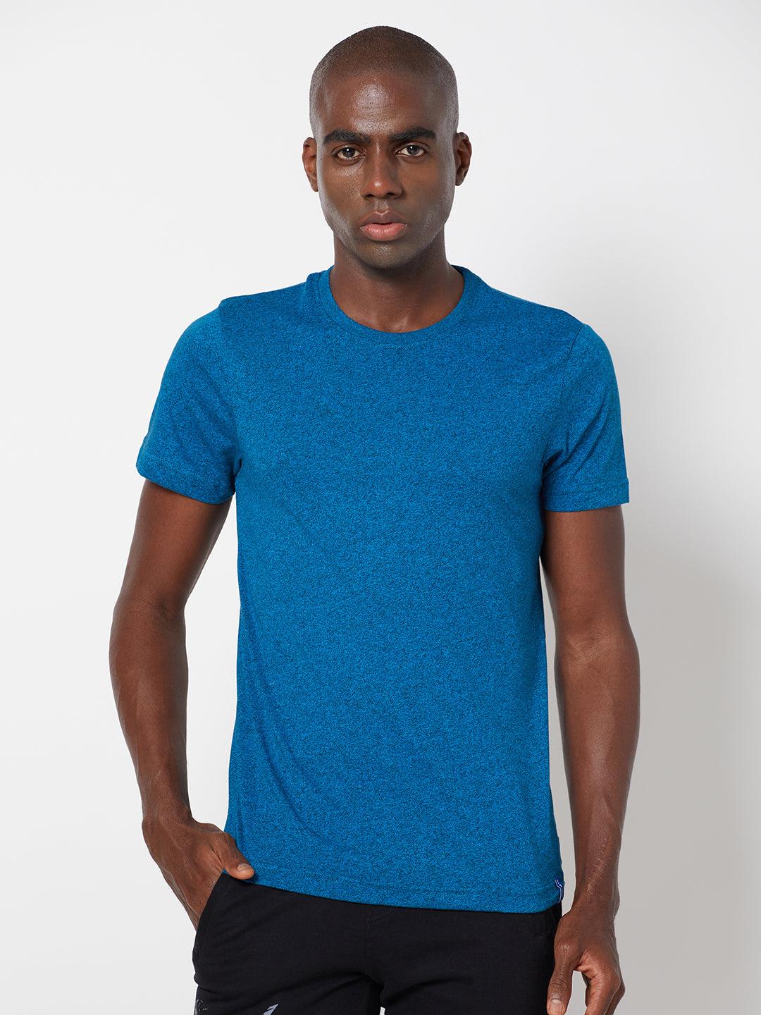 Sporto Men's Round Neck Cotton Tee - Blue Jaspe