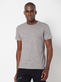 Sporto Men's Round Neck Cotton Tee - Grey with Flakes