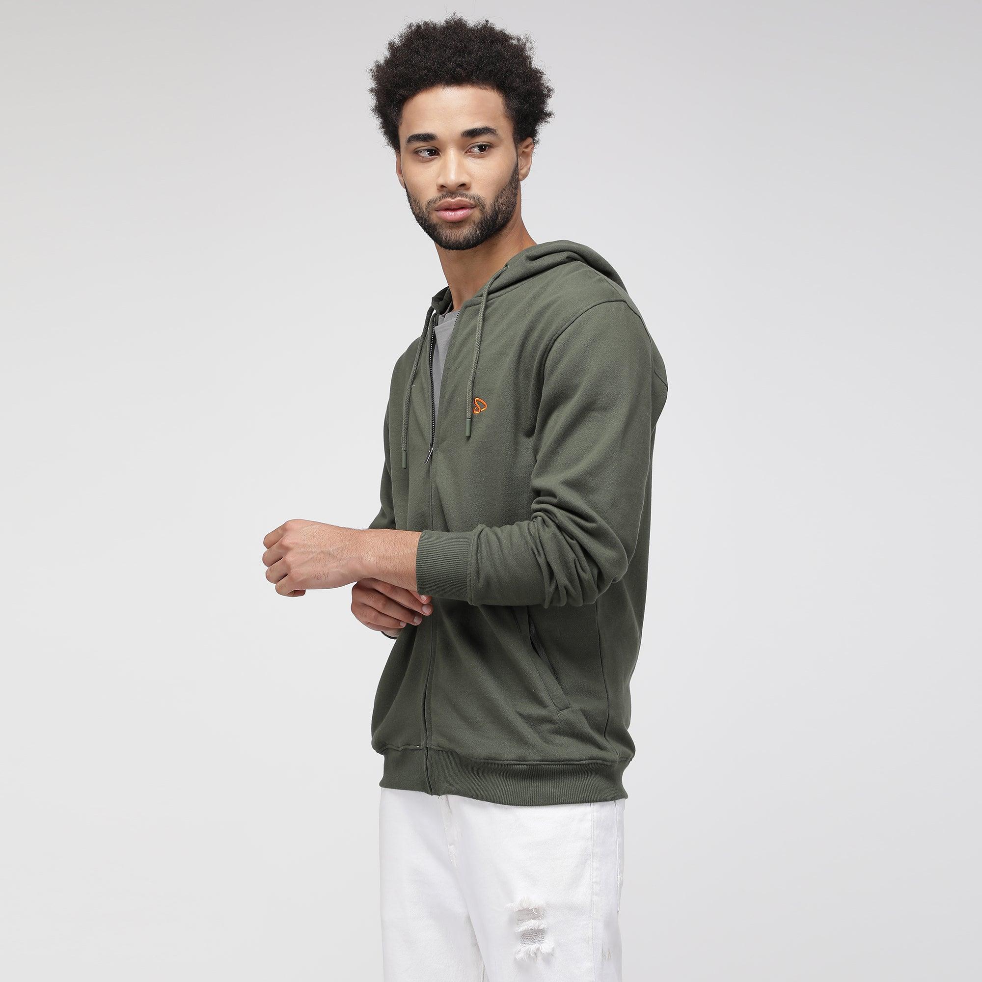 Sporto Men's Solid Hoodie Sweatshirt - Olive