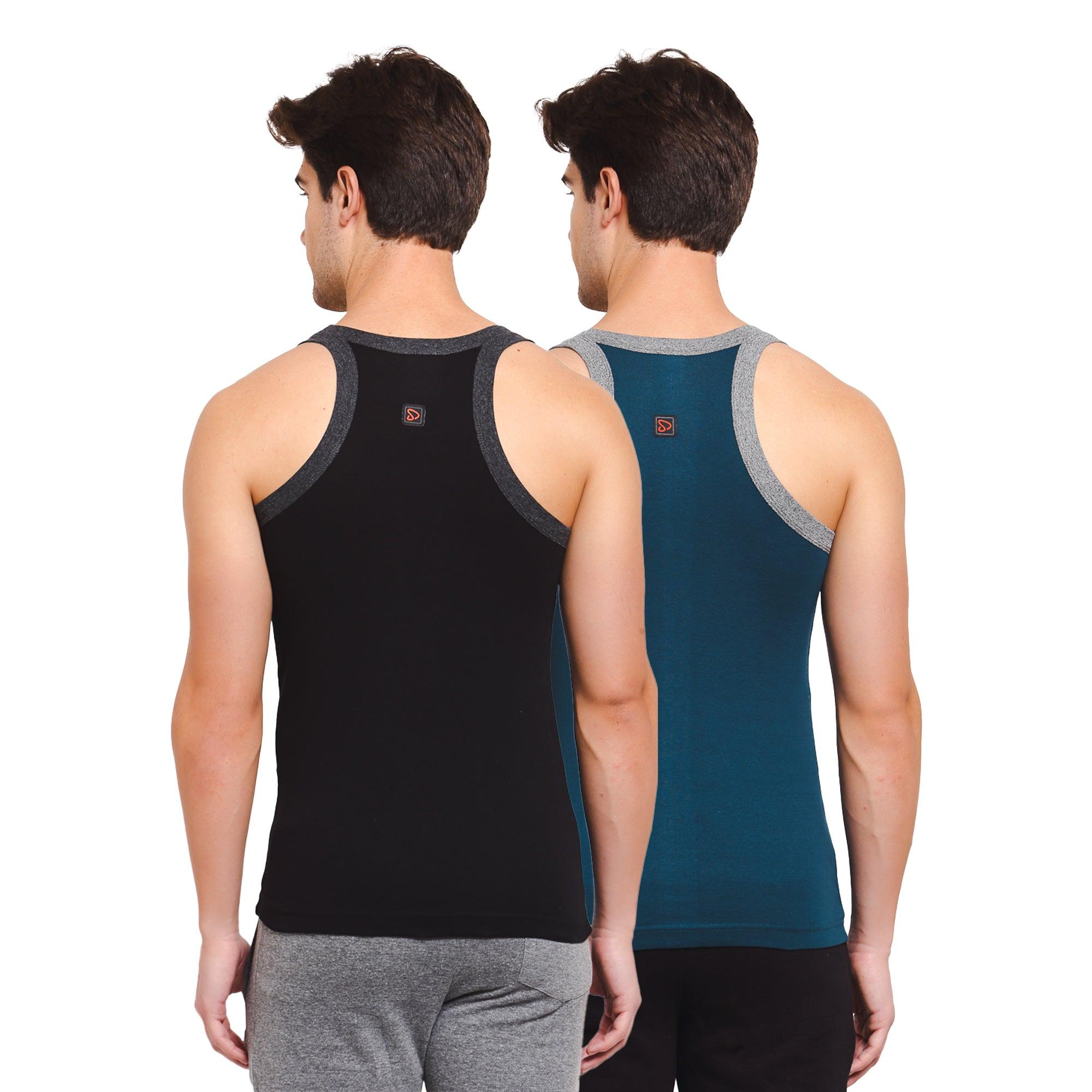 Men's Solid Gym Vest- Pack of 2 (Black & Blue)