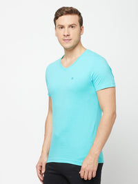 Sporto Men's V Neck T-Shirt - Pack of 2 [Sapphire Blue & Ocean Weave]