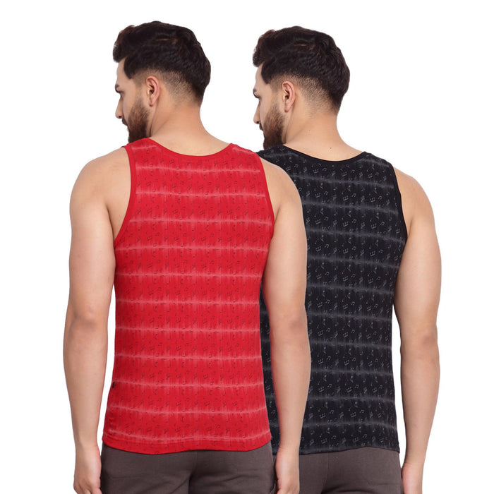 Sporto Men's Round Neck Printed Gym Vest - Pack Of 2 (Black & Red)