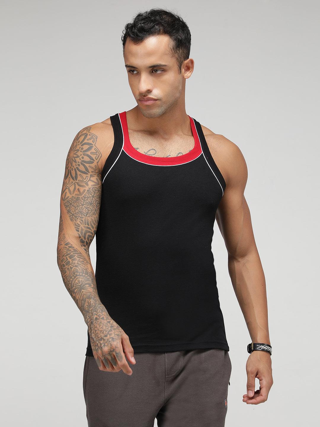 Sporto Men's Cotton Vest - Pack Of 2 (Black)