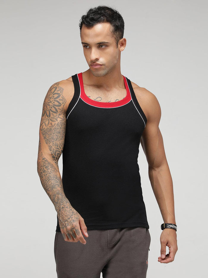 Sporto Men's Cotton Vest - Pack Of 2 (Black)