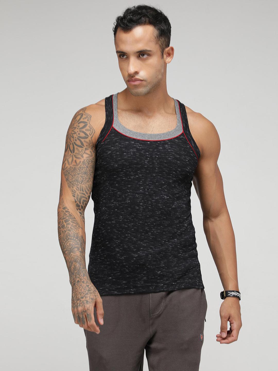 Sporto Men's Cotton Vest - Pack Of 2 (Black)