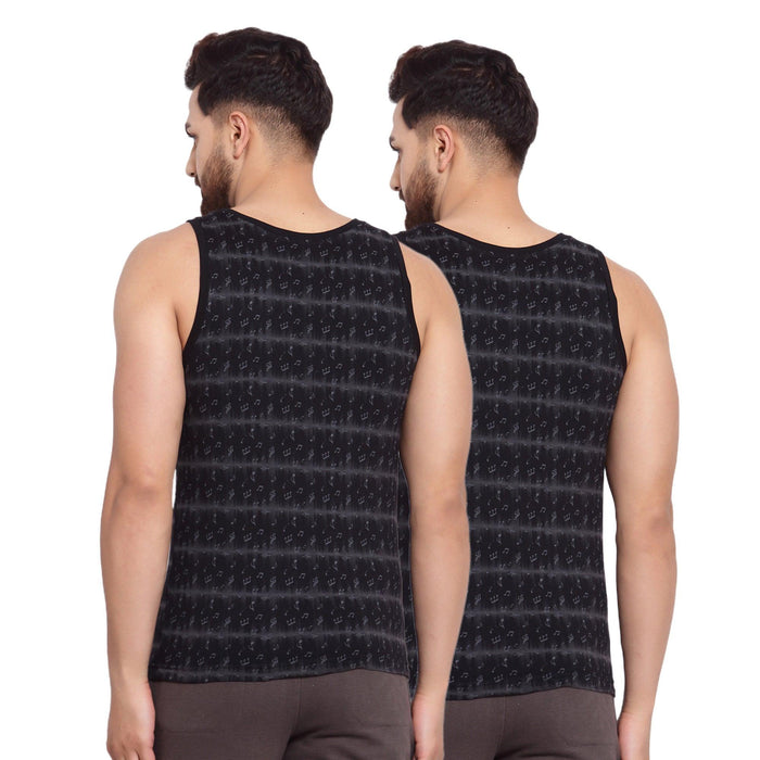 Sporto Men's Round Neck Printed Gym Vest - Pack Of 2 (Black & Black)