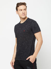 Sporto Men's Round Neck Cotton Tee - Black with Flakes