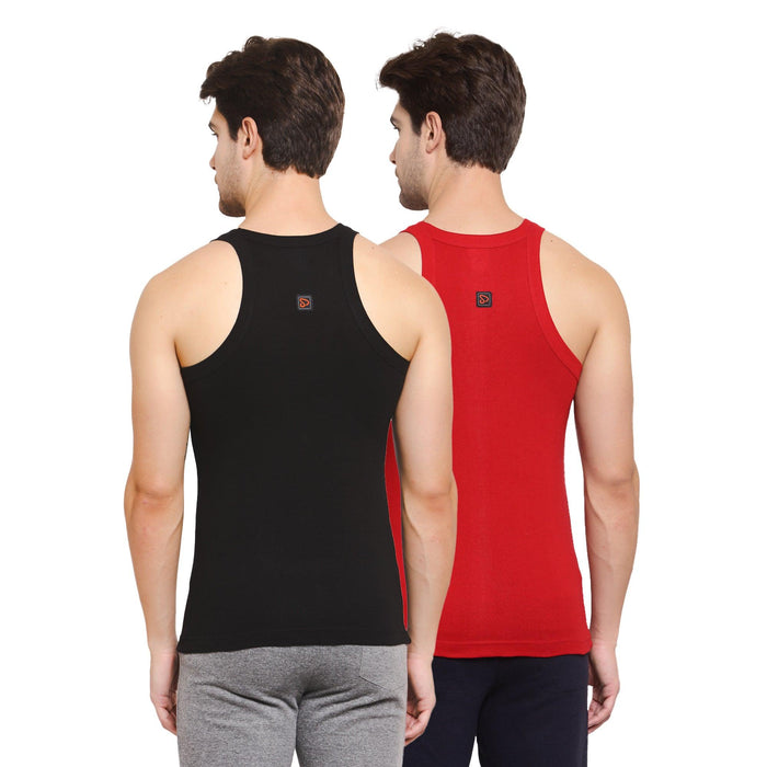 Men's Solid Gym Vests - Pack of 2 (Black & Red)
