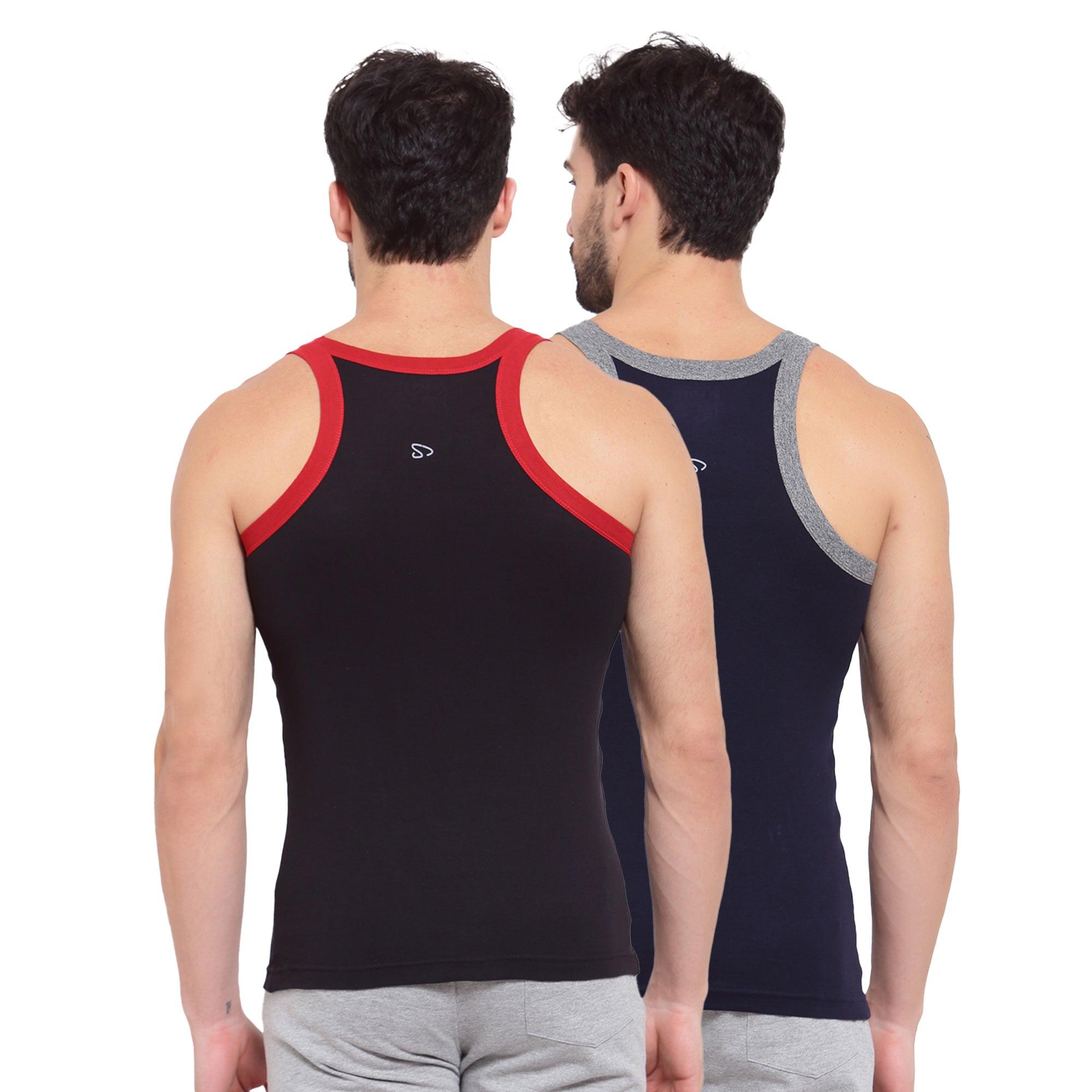 Men's Solid Gym Vest- Pack of 2 (Black & Navy)