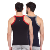 Men's Solid Gym Vest- Pack of 2 (Black & Navy)