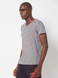 Sporto Men's Slim fit V Neck T-Shirt - Grey With Flakes