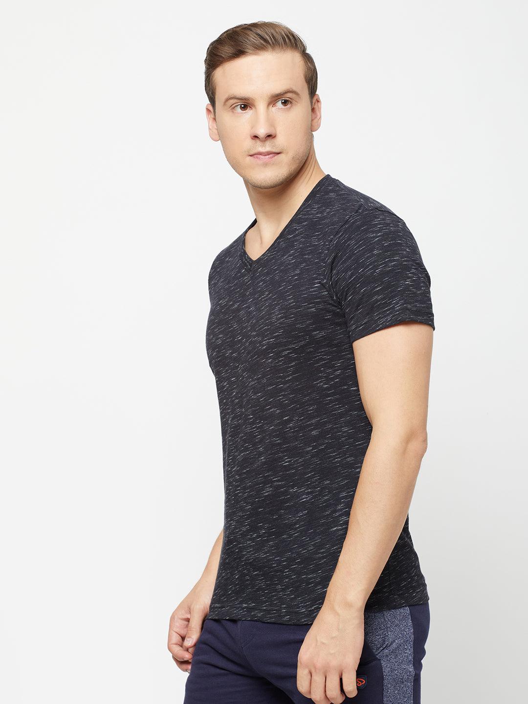 Sporto Men's Slim fit V Neck T-Shirt - Black With Flakes