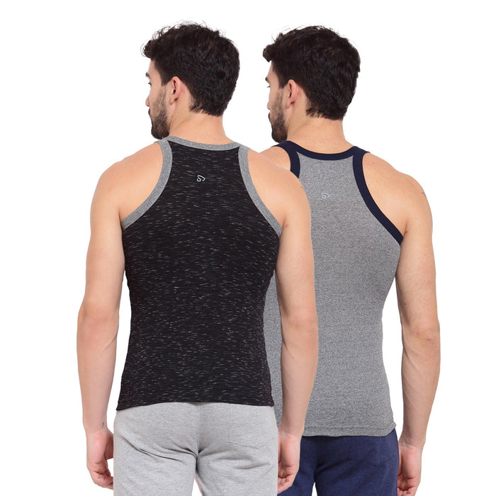 Men's Solid Gym Vest- Pack of 2 (Black & Grey)