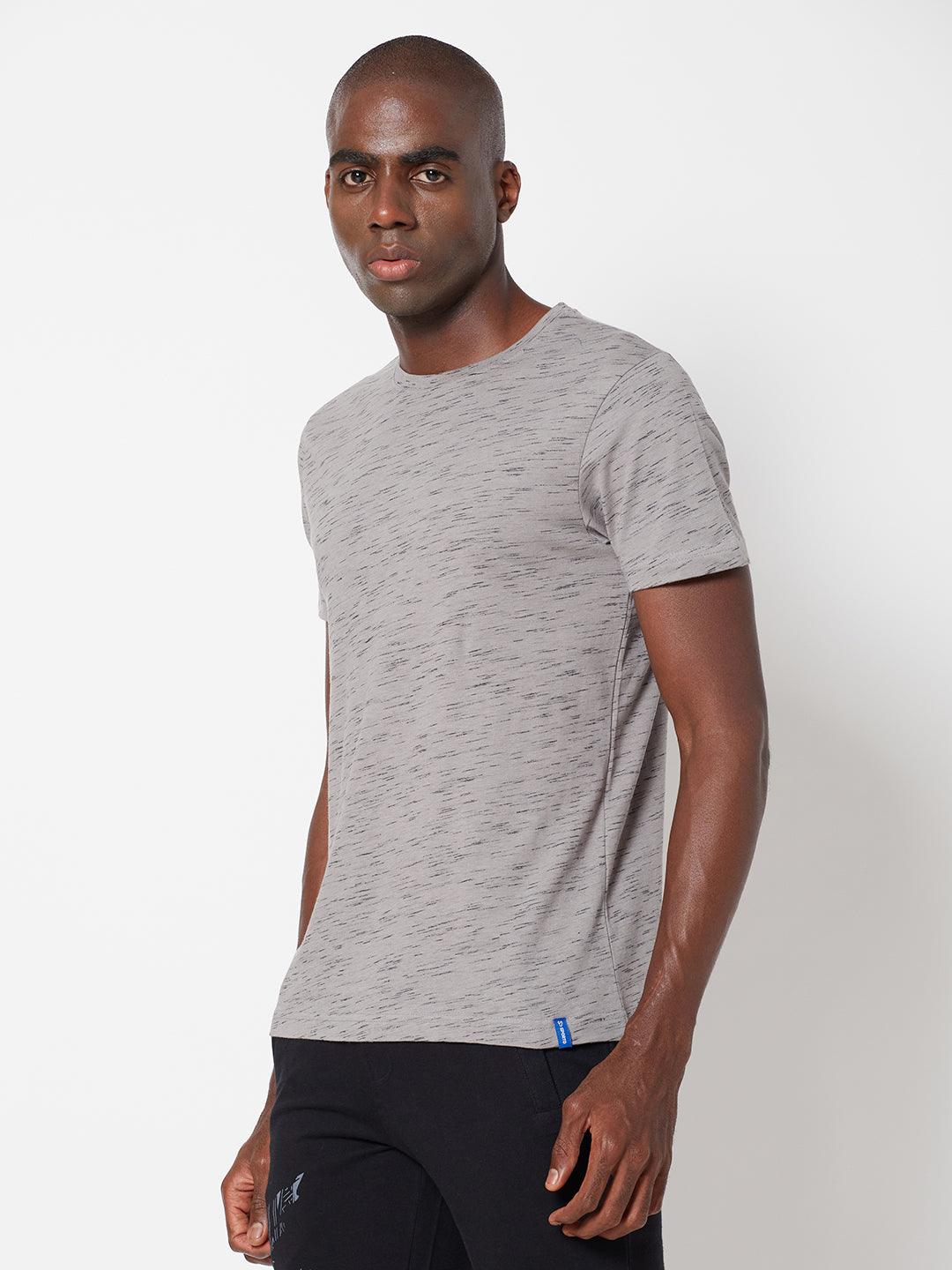 Sporto Men's Round Neck Cotton Tee - Grey with Flakes