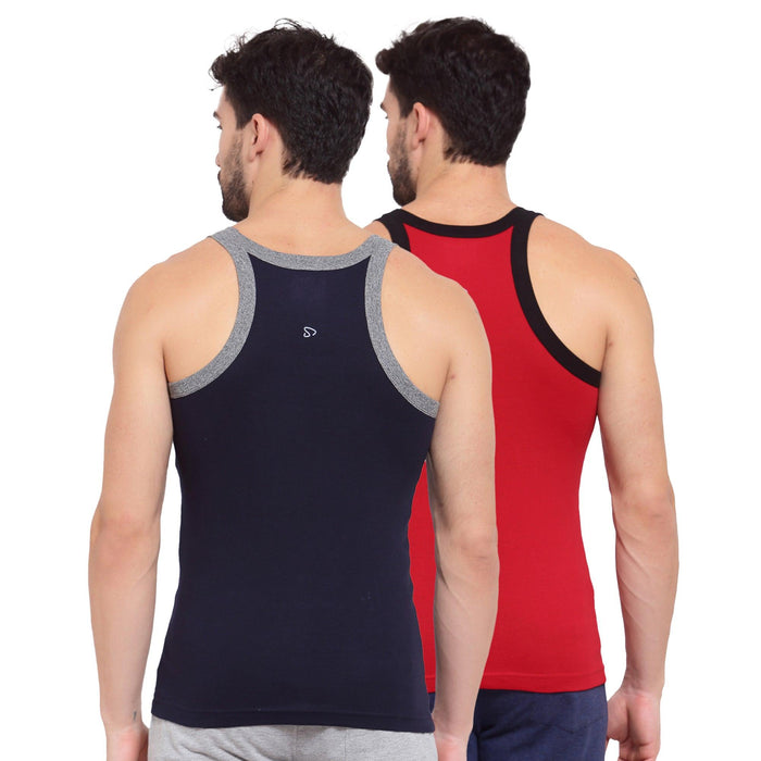 Men's Solid Gym Vest- Pack of 2 (Navy & Red)