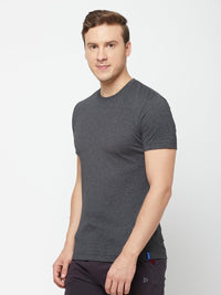 Sporto Men's Round Neck Cotton Tee - Anthra Melange