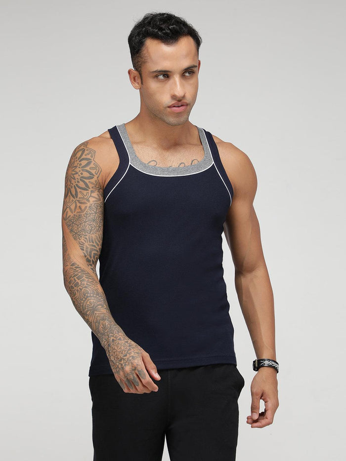 Sporto Men's Cotton Vest - Pack Of 2 (Black & Navy)