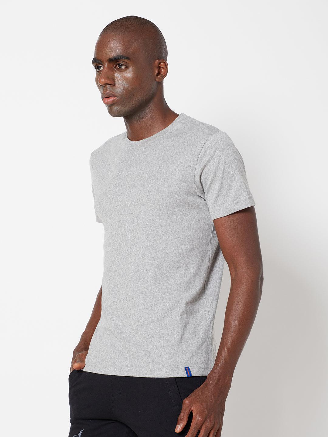 Sporto Men's Round Neck Cotton Tee - Grey Melange