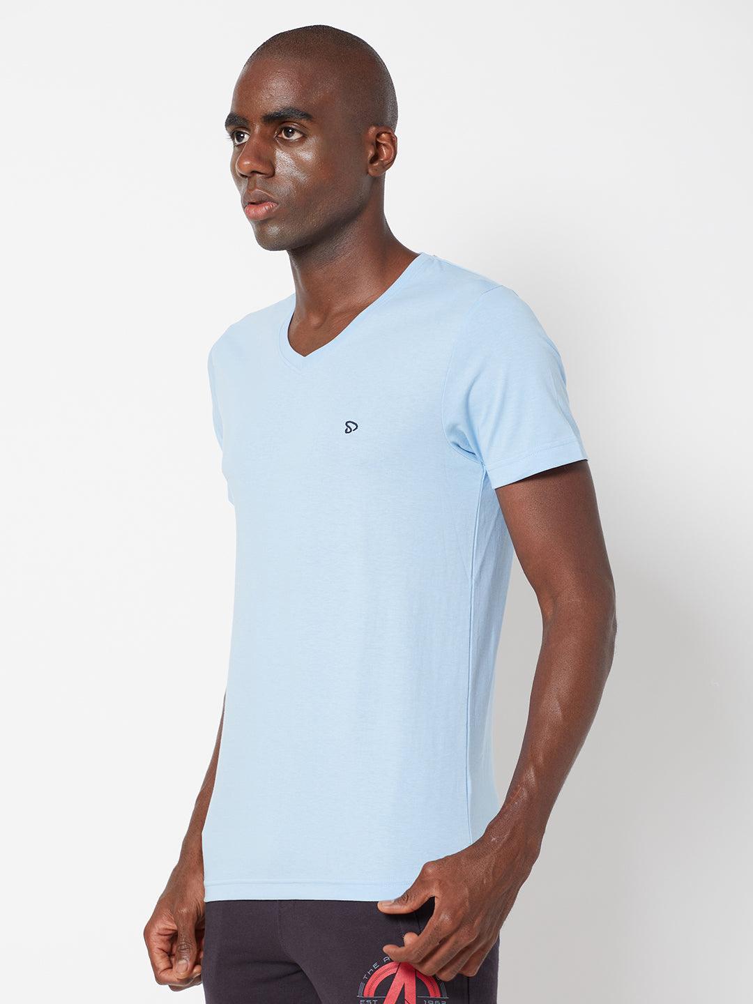 Sporto Men's Slim fit V Neck T-Shirt - Light Iris Blue