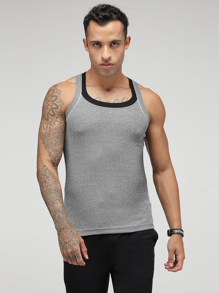 Sporto Men's Cotton Vest - Pack Of 2 (Black & Grey)