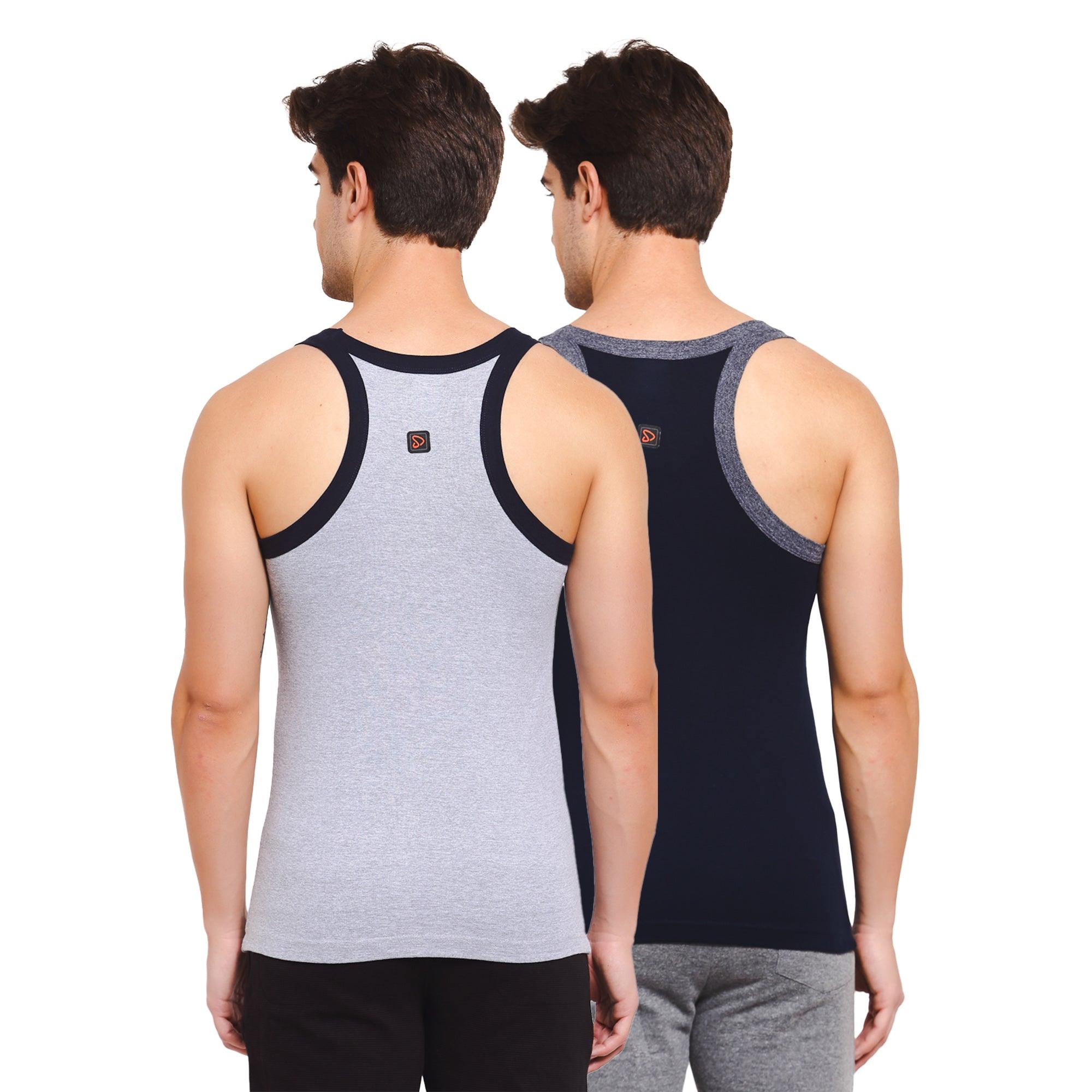 Men's Solid Gym Vest- Pack of 2 (Grey & Navy)