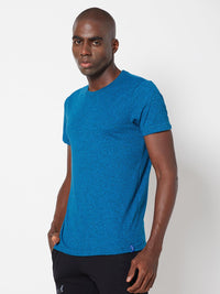 Sporto Men's Round Neck Cotton Tee - Blue Jaspe