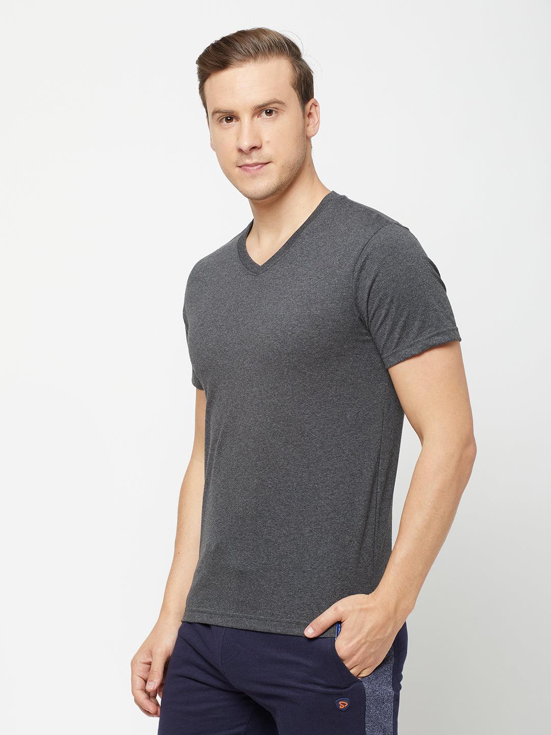 Sporto Men's V Neck T-Shirt - Pack of 2 [Grey & Anthra]