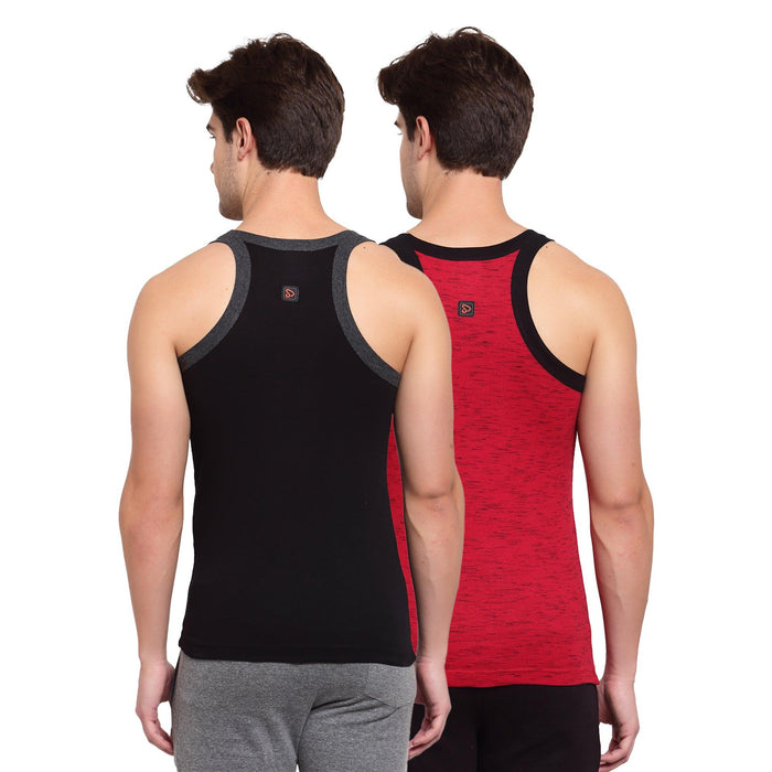 Men's Solid Gym Vest- Pack of 2 (Black & Red)