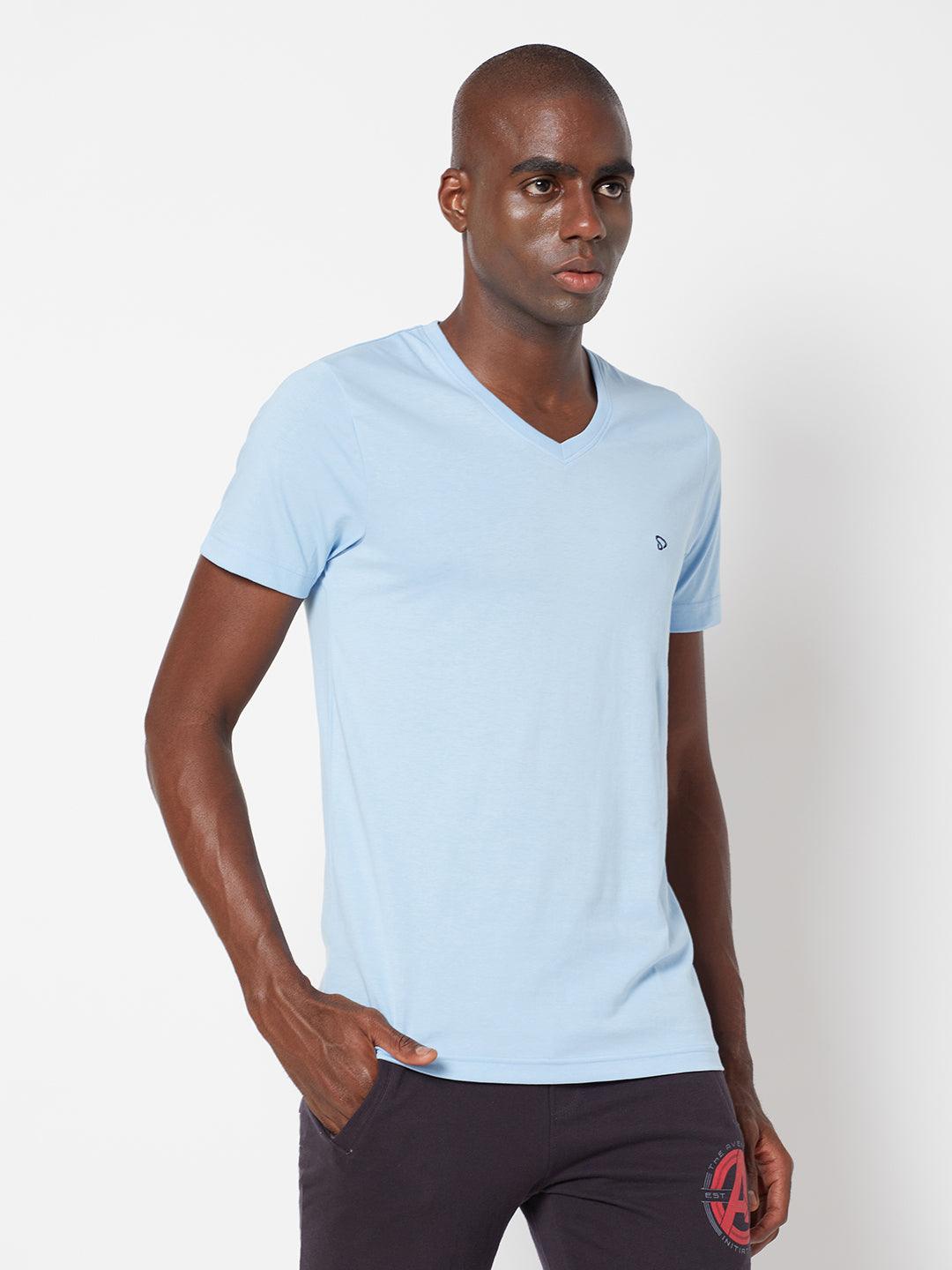 Sporto Men's Slim fit V Neck T-Shirt - Light Iris Blue