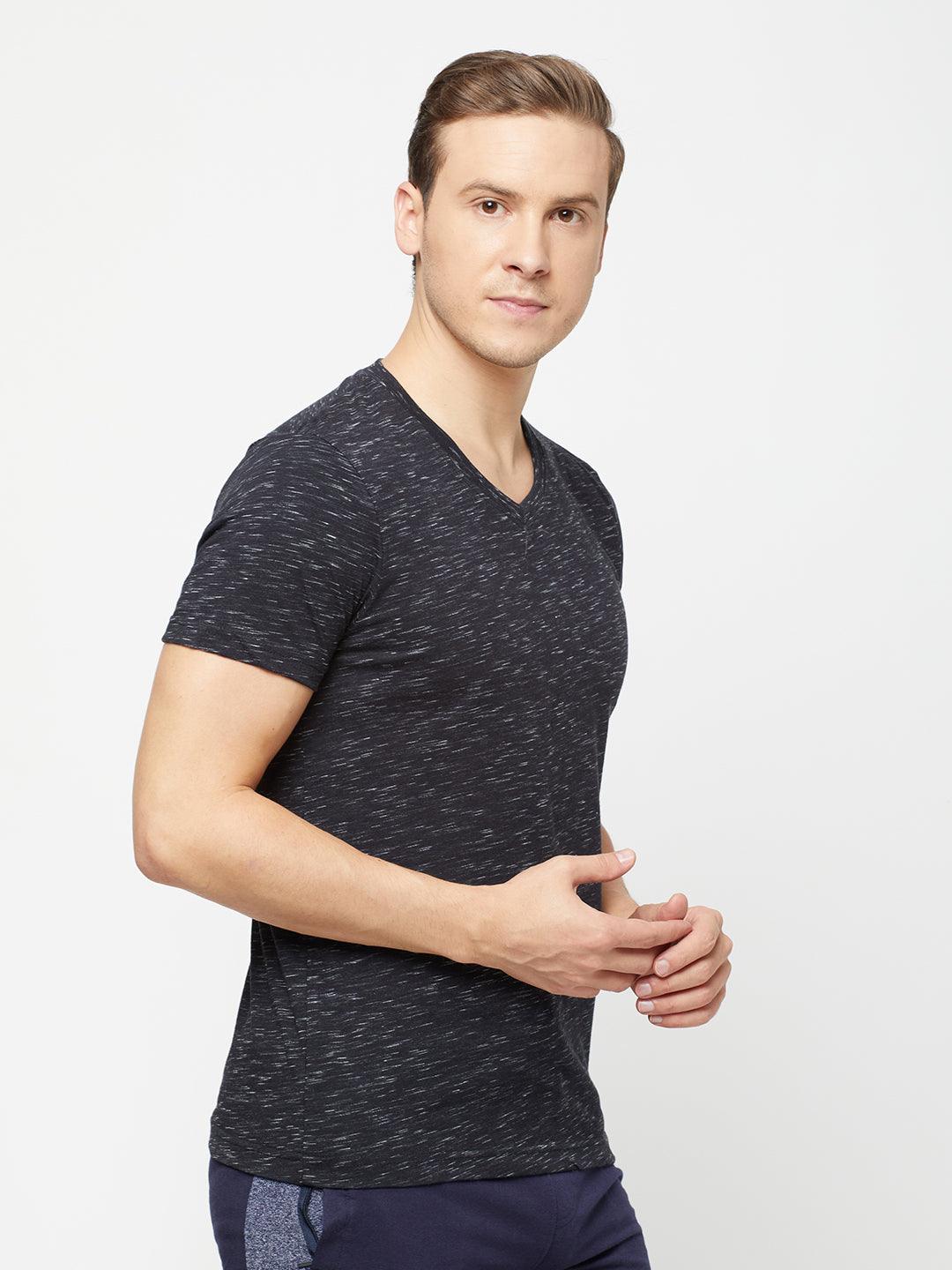 Sporto Men's Slim fit V Neck T-Shirt - Black With Flakes