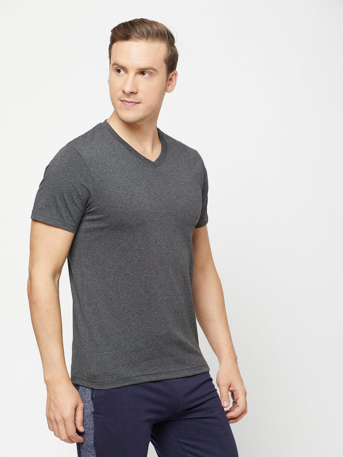 Sporto Men's Slim fit V Neck T-Shirt - Anthra Melange