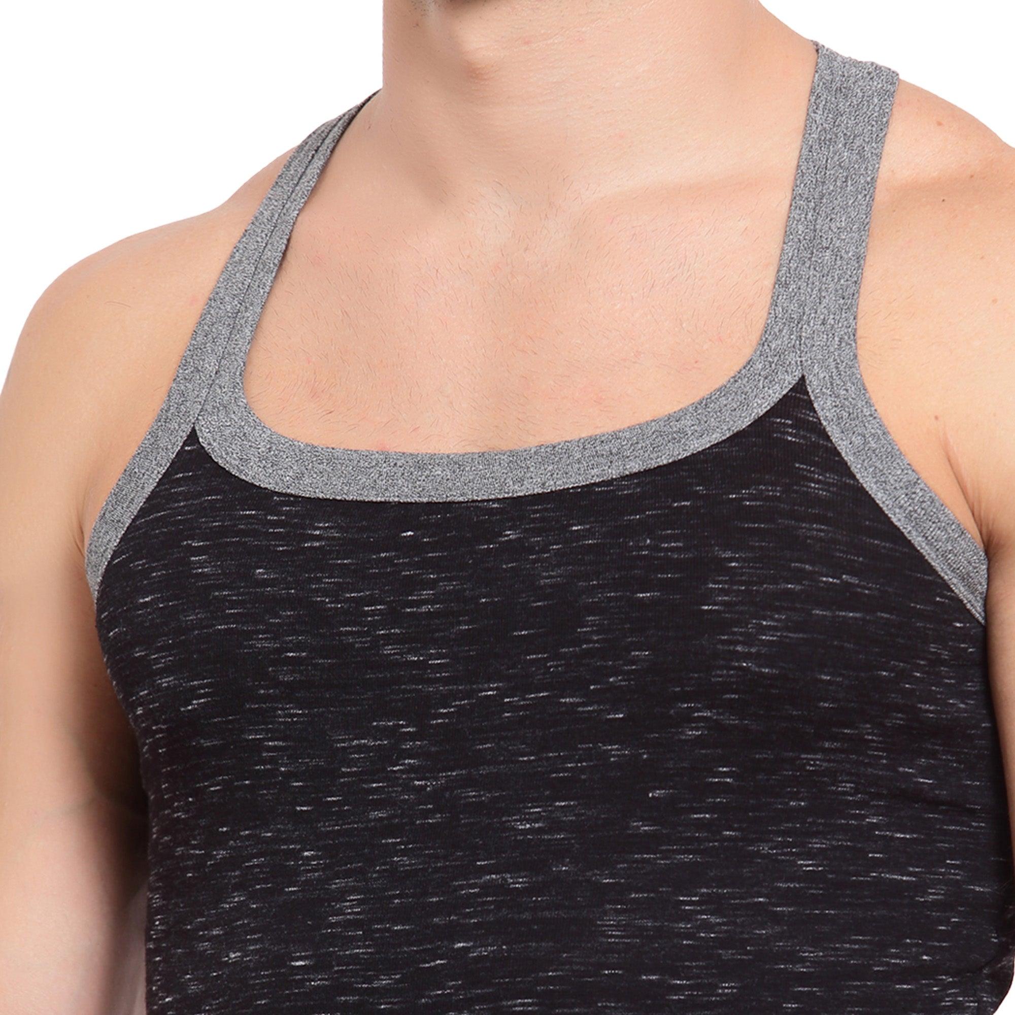 Men's Solid Gym Vest- Pack of 2 (Black & Grey)