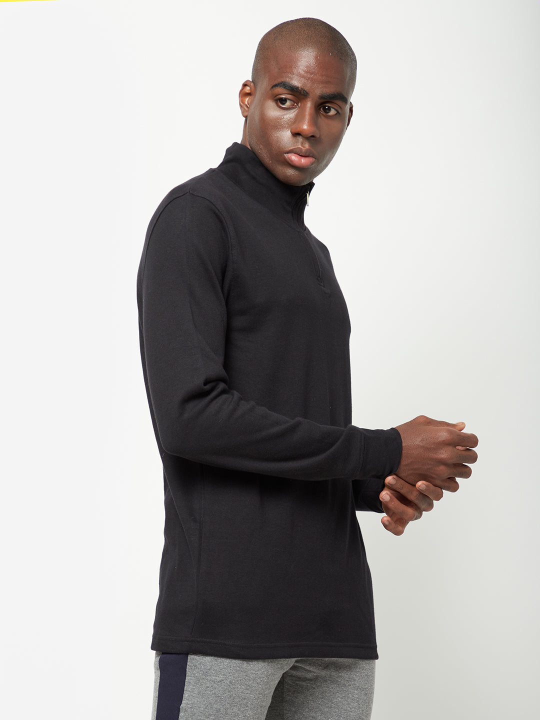 Sporto Men's Mock Neck/High Neck T-Shirt - Black