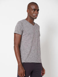 Sporto Men's Slim fit V Neck T-Shirt - Grey With Flakes