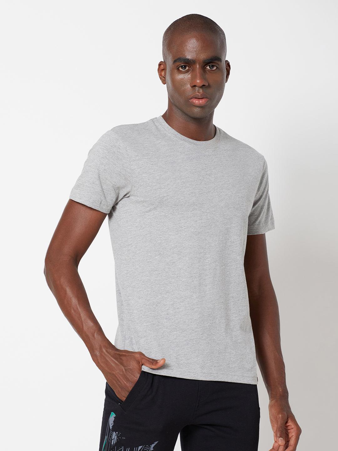 Sporto Men's Round Neck Cotton Tee - Grey Melange