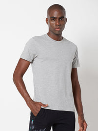 Sporto Men's Round Neck Cotton Tee - Grey Melange