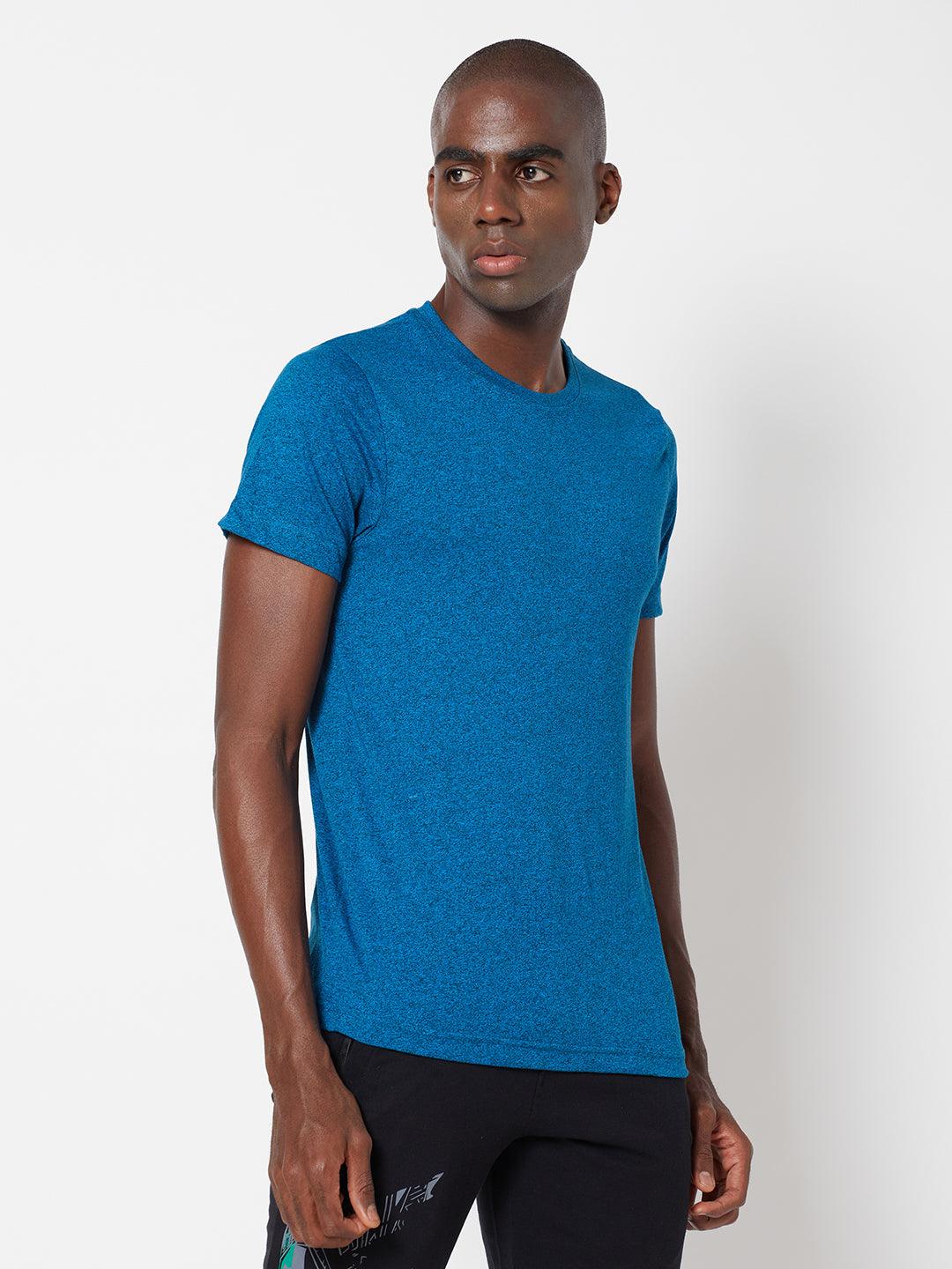 Sporto Men's Round Neck Cotton Tee - Blue Jaspe