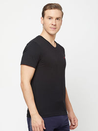 Sporto Men's V Neck T-Shirt - Pack of 2 [Black & Black Flakes]