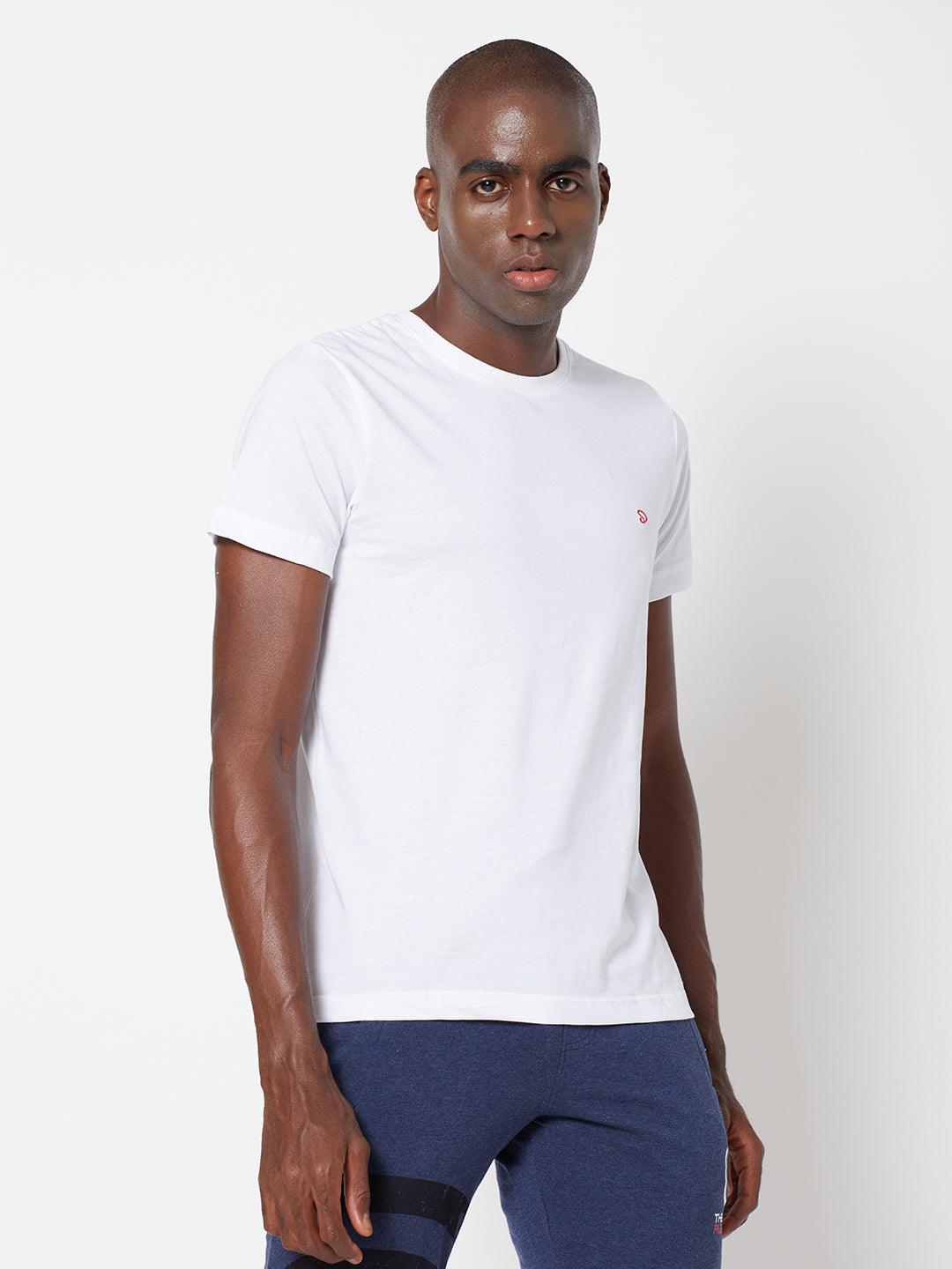 Sporto Men's Round Neck Cotton Tee - Pure White