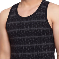 Sporto Men's Round Neck Printed Gym Vest - Pack Of 2 (Black & Black)