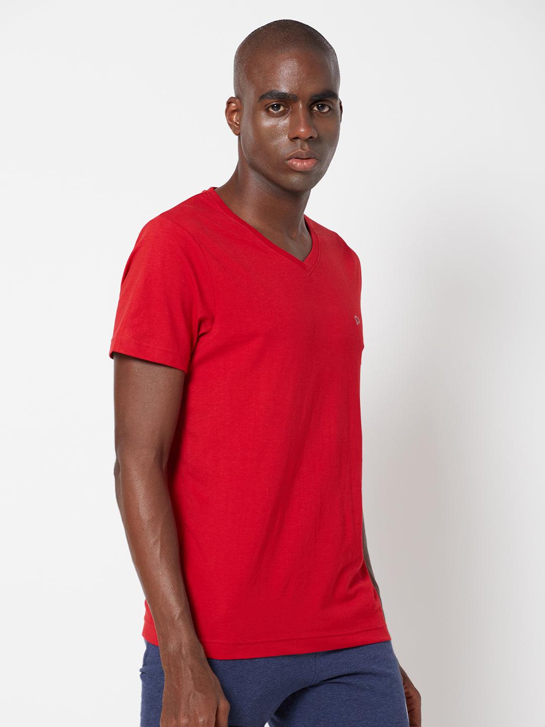 Sporto Men's Slim fit V Neck T-Shirt - Red