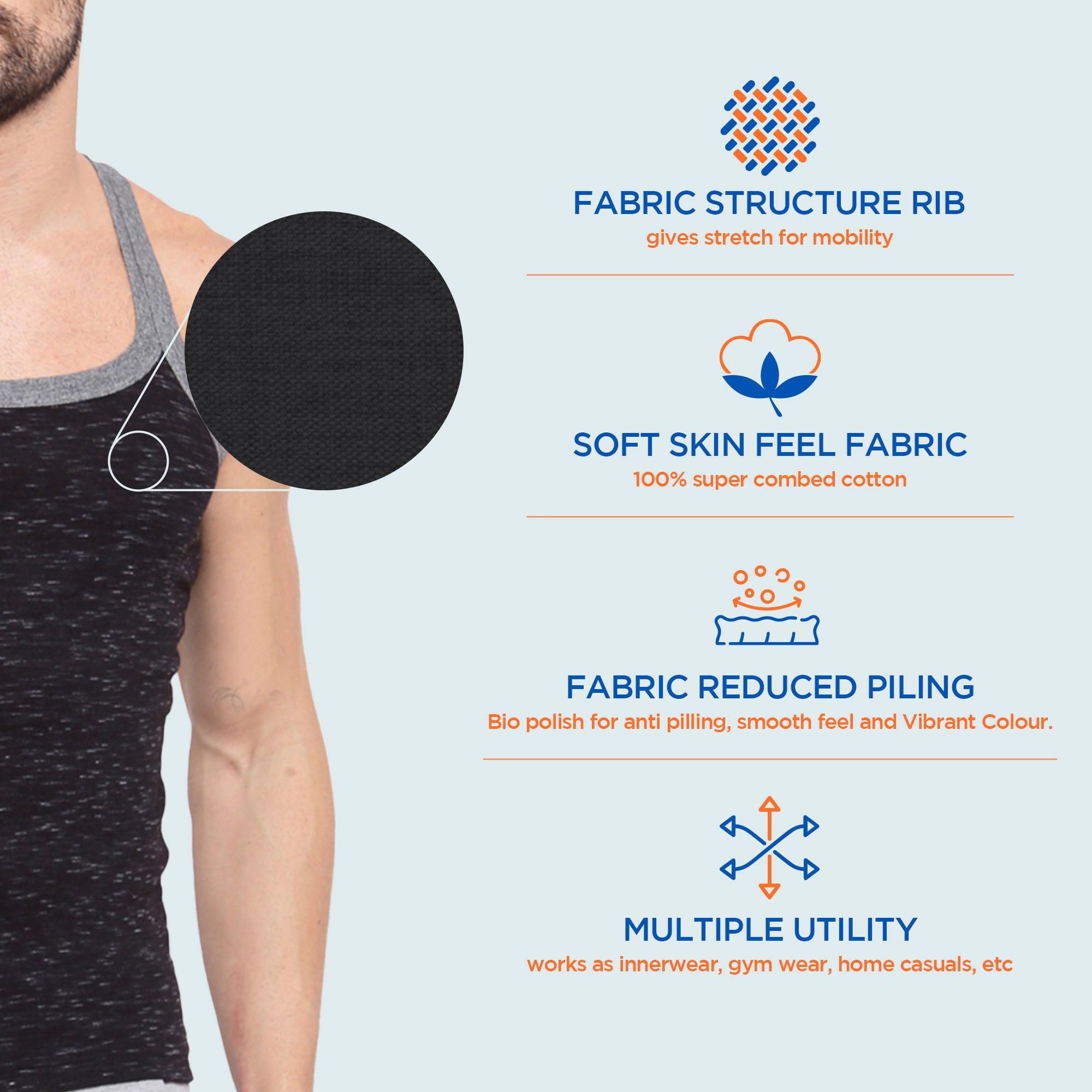 Men's Solid Gym Vest- Pack of 2 (Black & Grey)