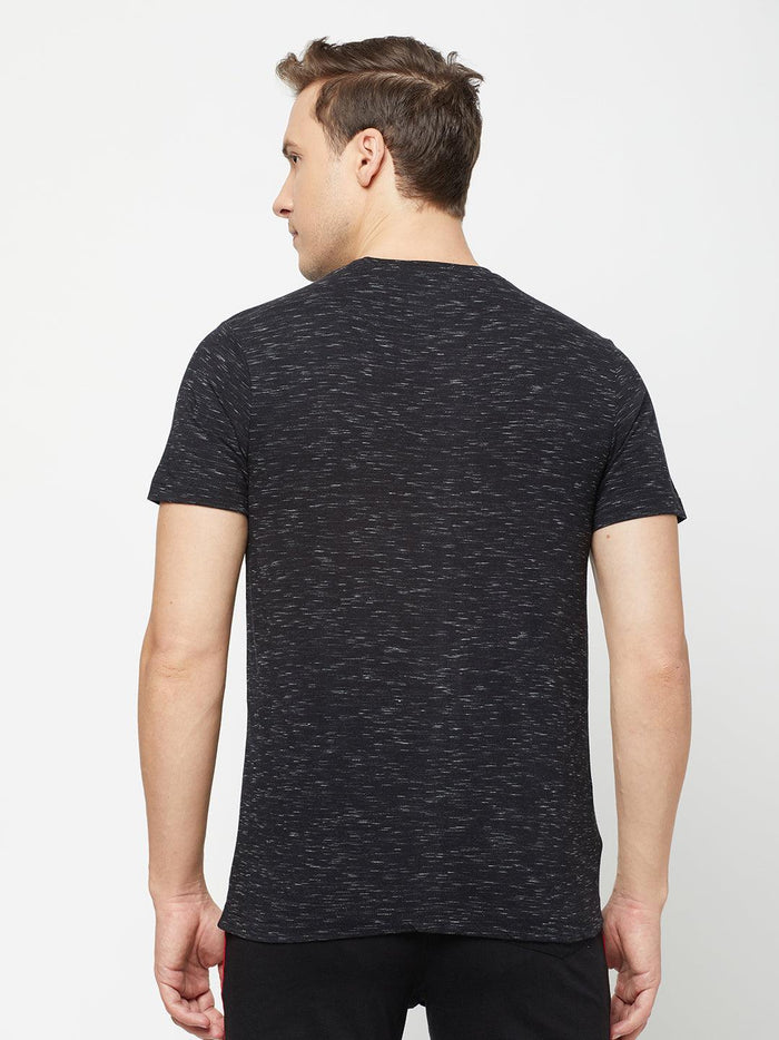 Sporto Men's Round Neck Cotton Tee - Black with Flakes