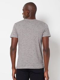 Sporto Men's Round Neck Cotton Tee - Grey with Flakes