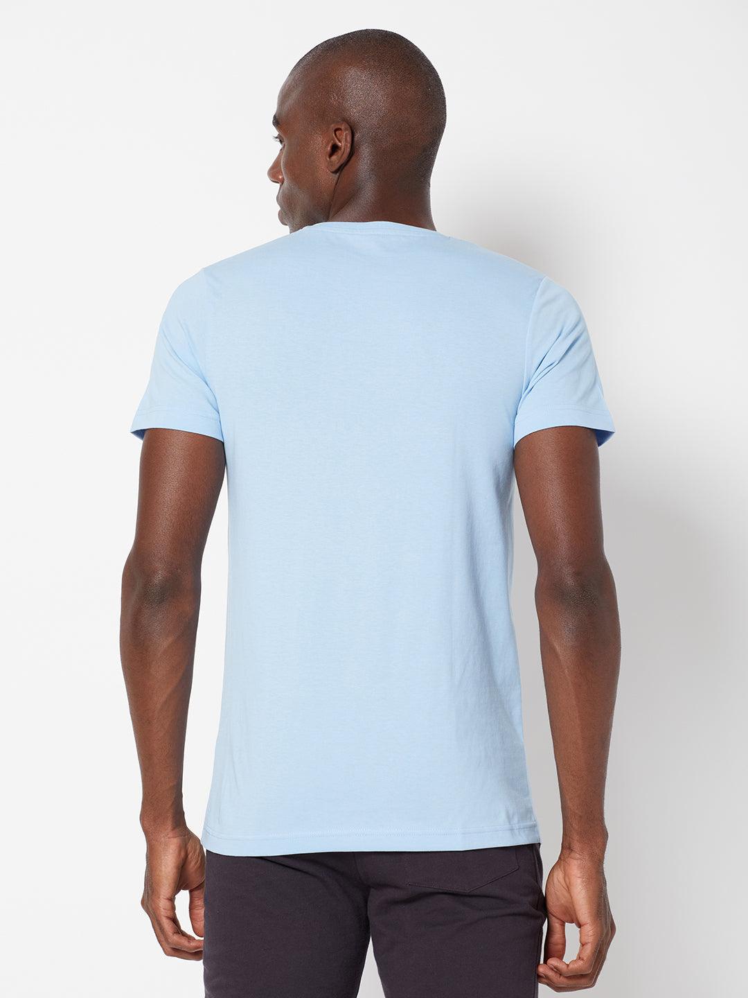 Sporto Men's Slim fit V Neck T-Shirt - Light Iris Blue