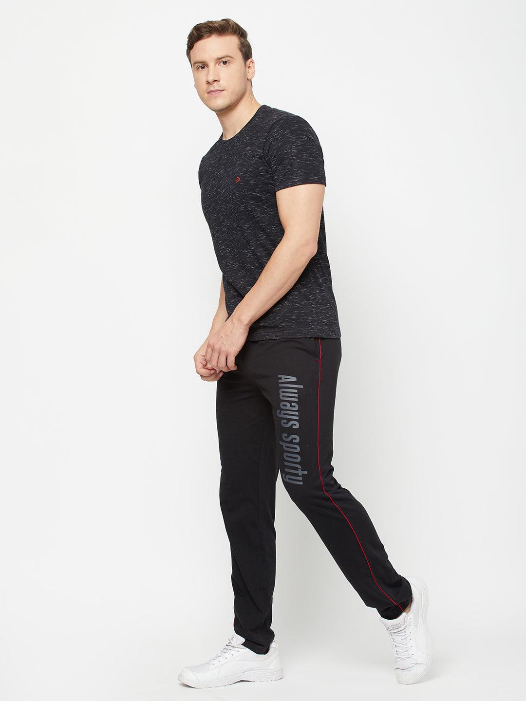 Sporto Men's Round Neck Cotton Tee - Black with Flakes