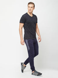 Sporto Men's Slim fit V Neck T-Shirt - Black With Flakes