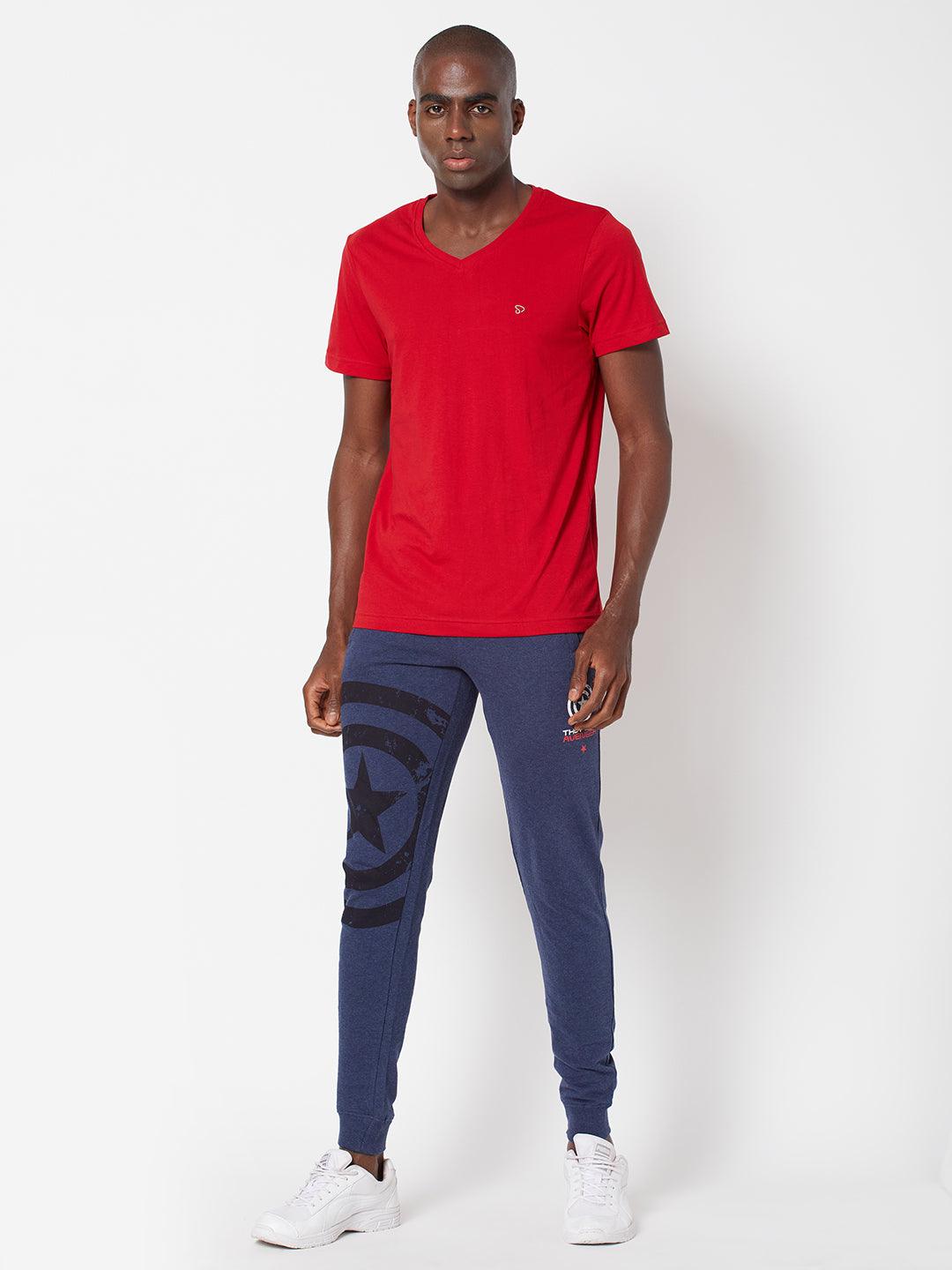 Sporto Men's V Neck T-Shirt - Pack of 2 [Denim Navy & Pure Red]