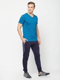 Sporto Men's V Neck T-Shirt - Pack of 2 [Sapphire Blue & Ocean Weave]