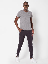 Sporto Men's Slim fit V Neck T-Shirt - Grey With Flakes